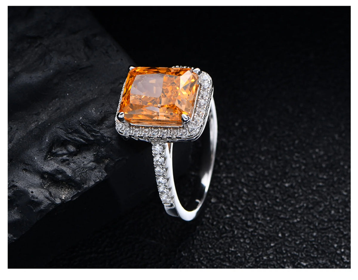 Radiant Cut 8*10mm Zircon Engagement Rings S925 Sterling Silver F4328