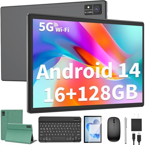 10 inch Android 14 Tablet with Keyboard, 16GB RAM 128GB ROM, Black V865960