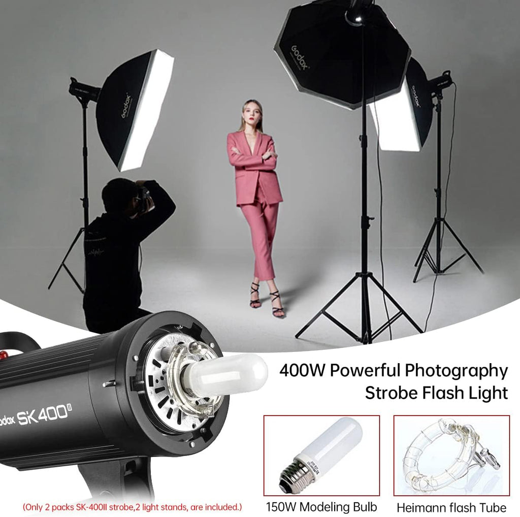 2-Pack 800Ws Photo Studio Strobe Flash Monolight Kit with Light Stands, Reflectors, Barndoor Kits T619055