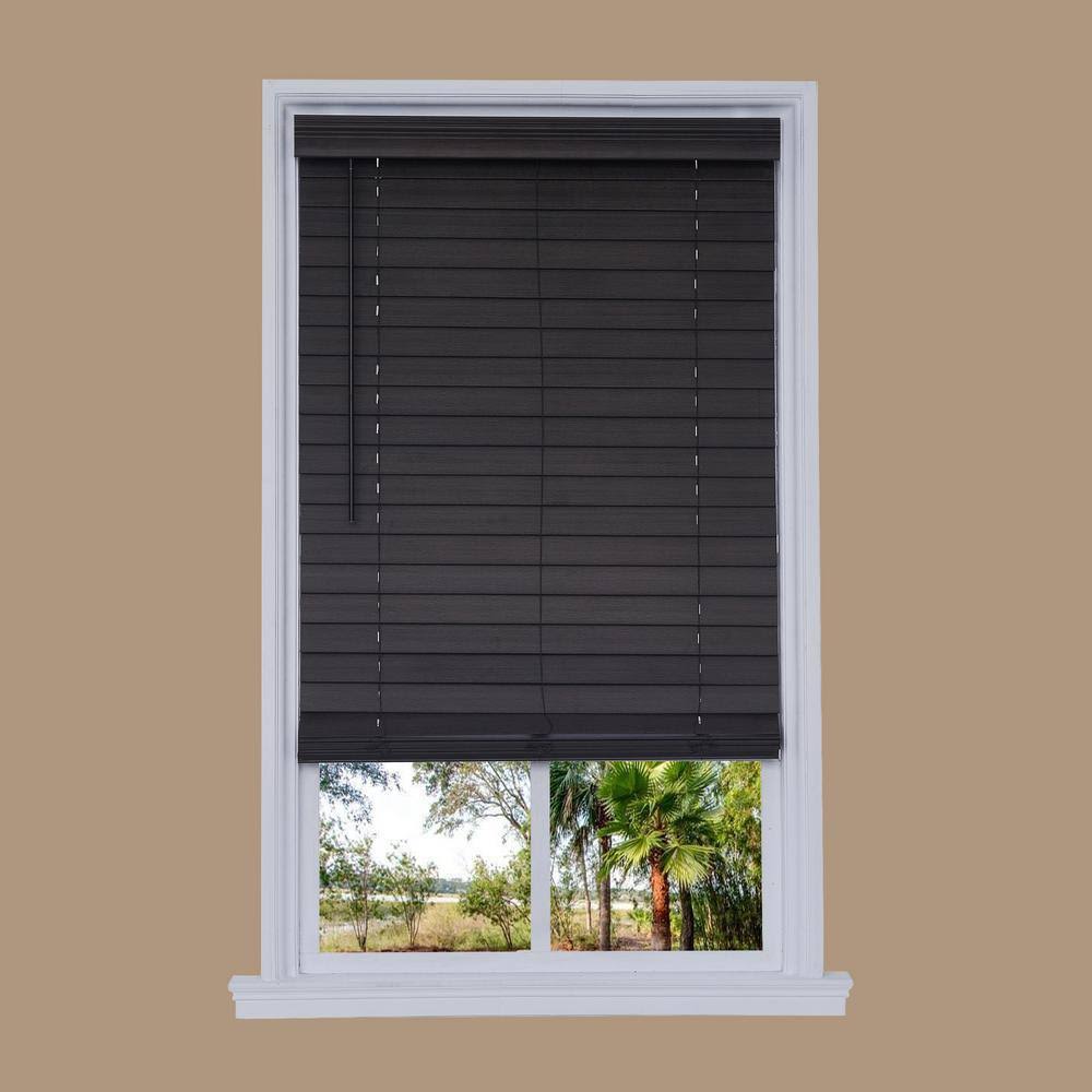 Brown Oak Cordless 2.5 in. Distressed Faux Wood Blind N670824