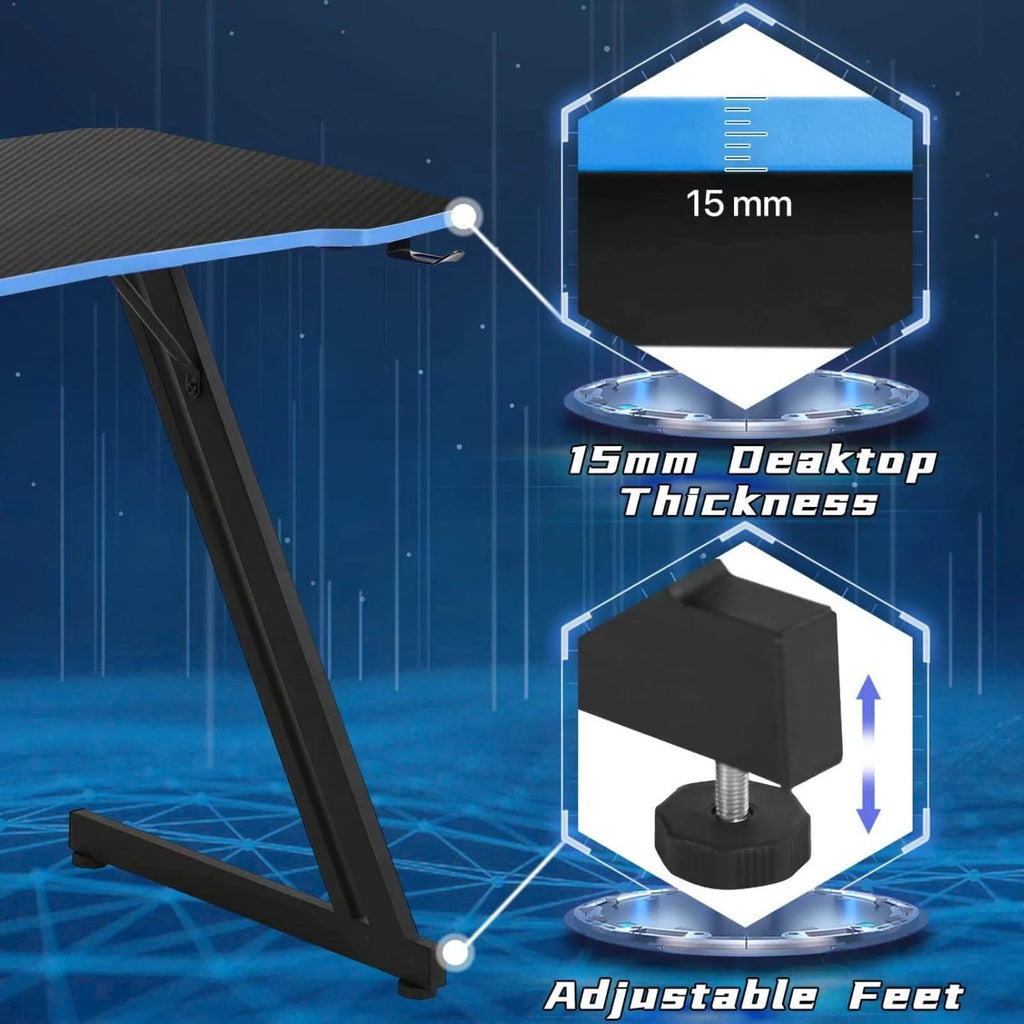 39.4 inch Blue Z-Shaped Gaming Desk with Headphone Hook Z89872