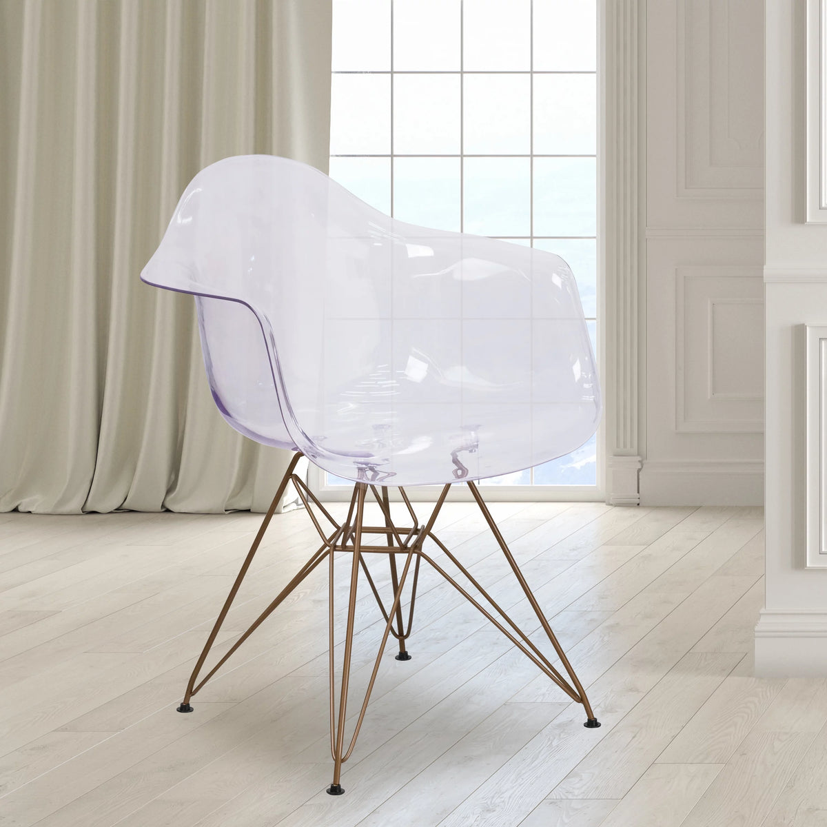 2 Pack Transparent Side Chair with Arms and Gold Base C706324
