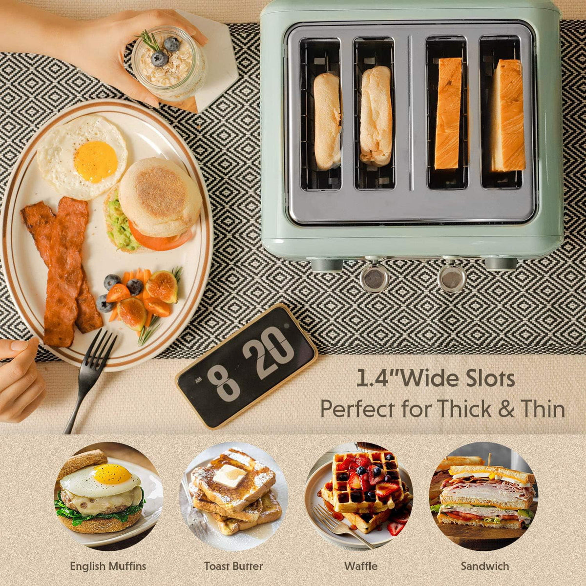 Retro Stainless Steel Toaster with Extra Wide Slots S556986