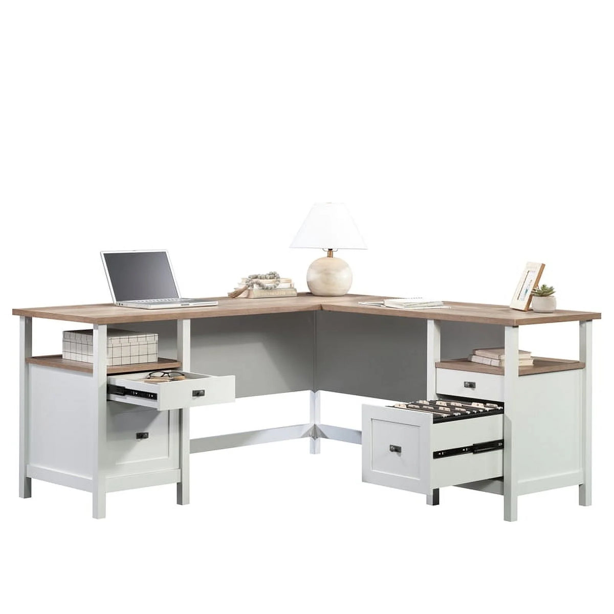 L-Shaped White Engineered Wood Desk F77569