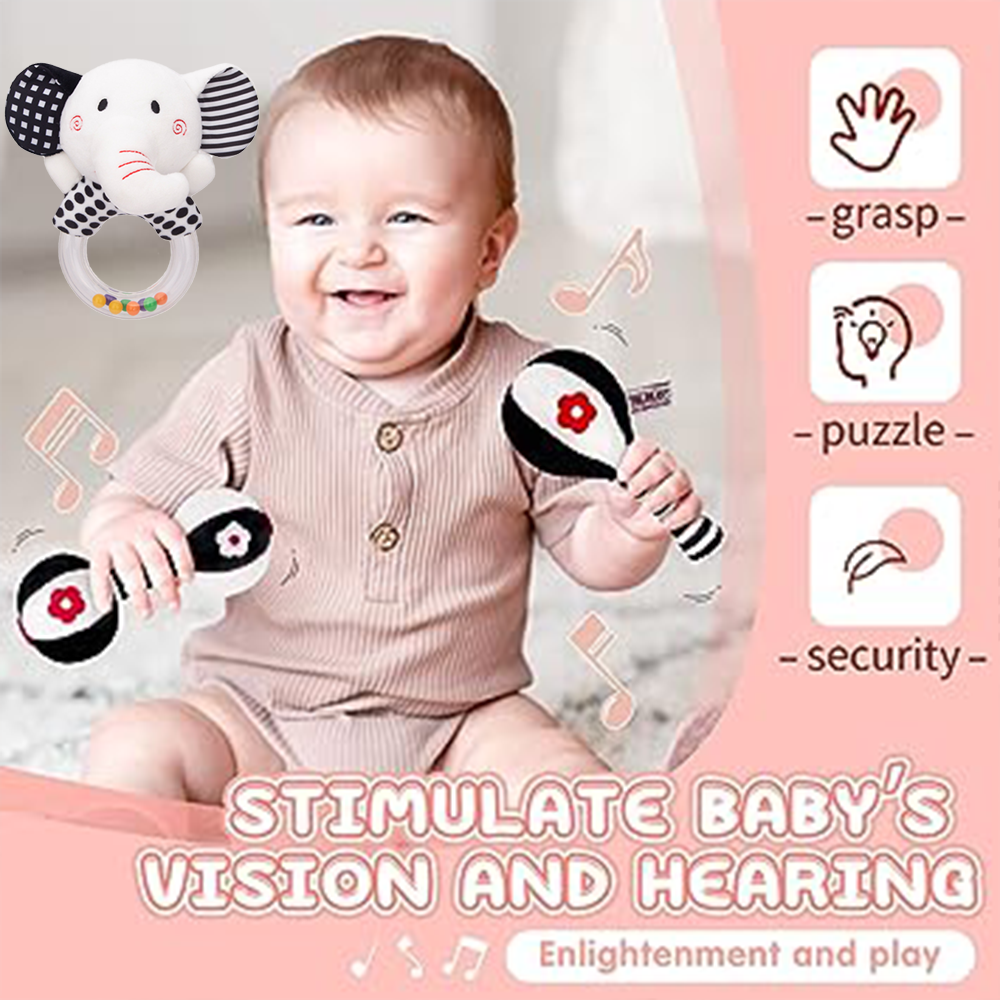 3PCS Soft High Contrast Black and White Baby Rattles V78995