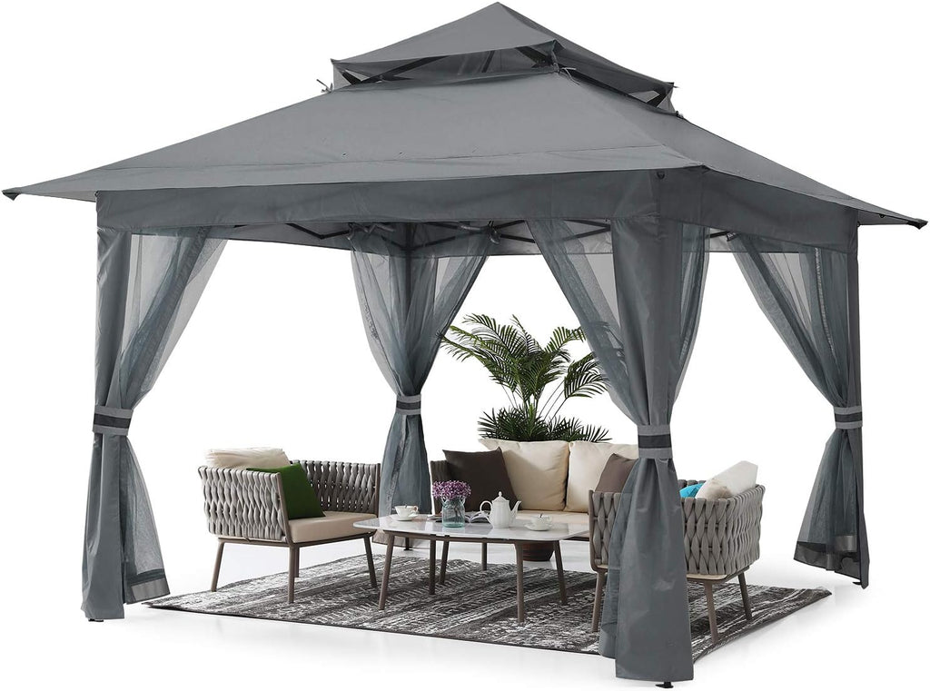 13'x13' Gray Pop up Gazebo Canopy with Mosquito Netting W58619