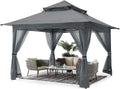 13'x13' Gray Pop up Gazebo Canopy with Mosquito Netting W58619
