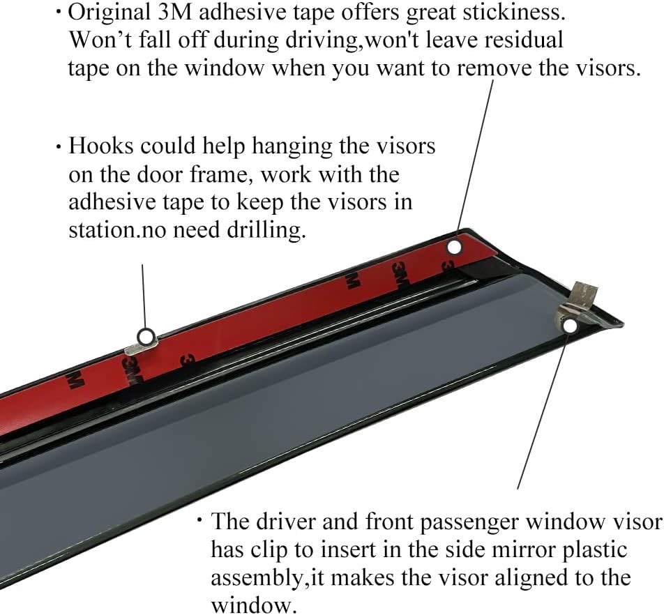 Tape-on Clip-on Window Wind Deflector Polycarbonate Rain Guard Vent Visor Smoke Gray Pack of 2 Z20341