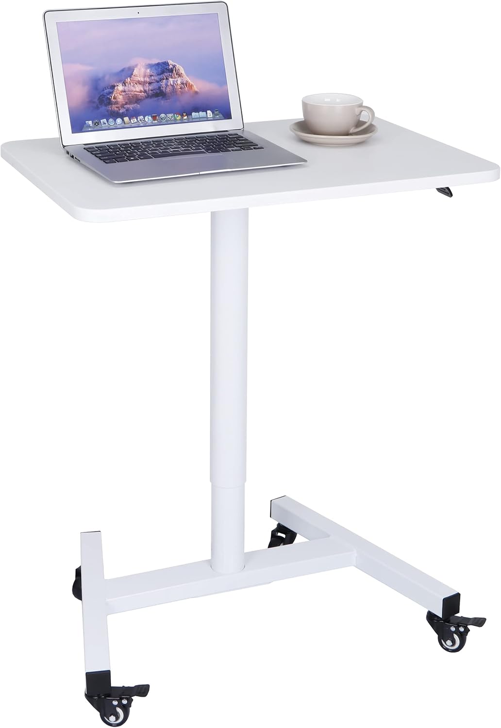 28 Inch Pneumatic Height Adjustable White Standing Desk Cart N237232