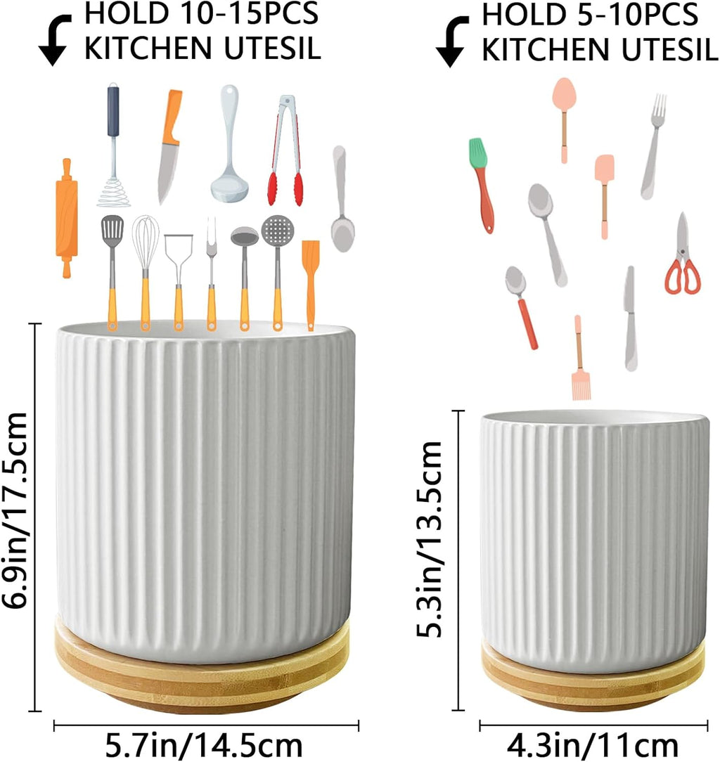 White Ceramic Utensil Holder, Set of 2 C934