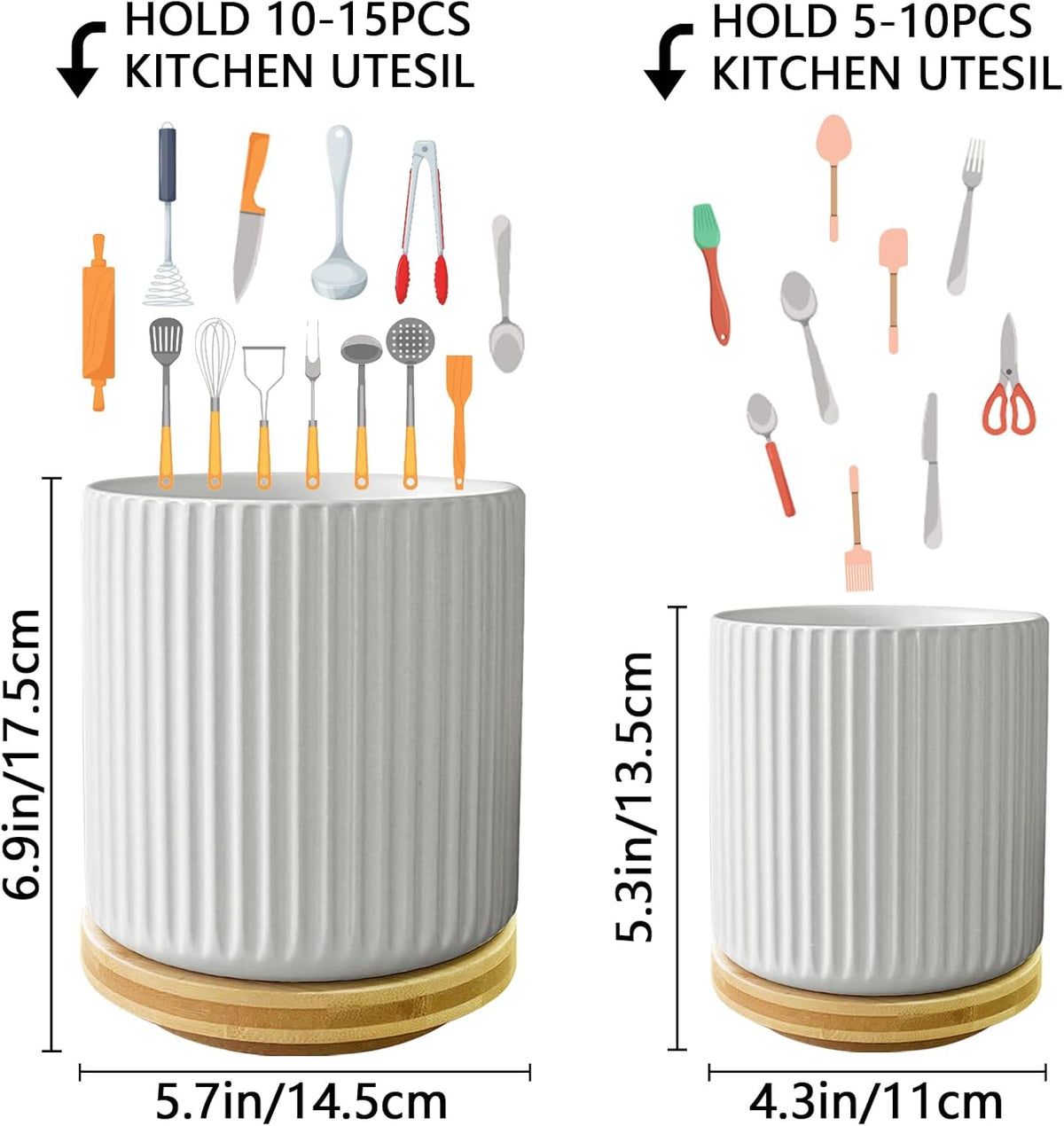 White Ceramic Utensil Holder, Set of 2 C934