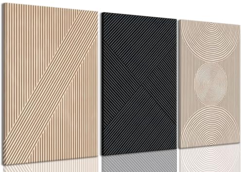 Set of 3 Framed Neutral Abstract Canvas Wall Art 16"x24" D3226