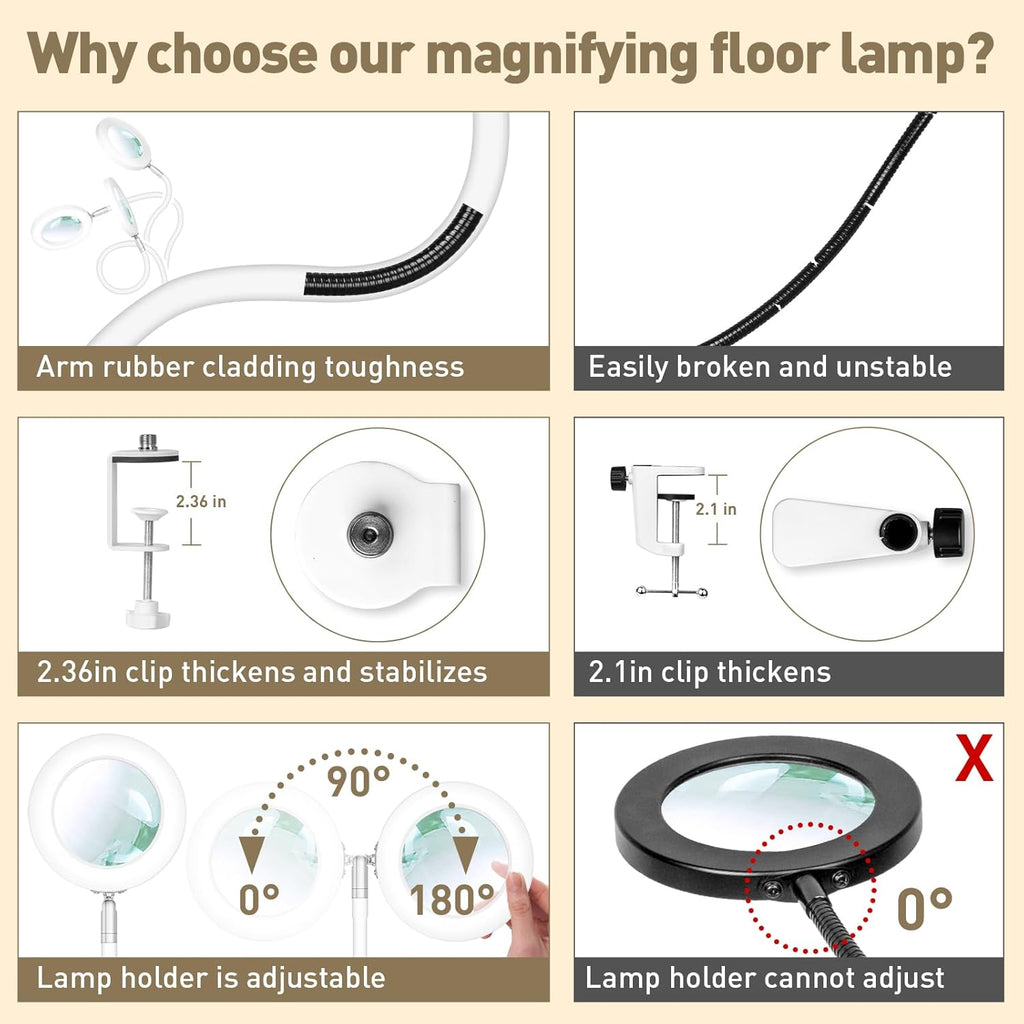 3 in1 Flexible Gooseneck Magnifying Floor Lamp with Light and Stand W93948