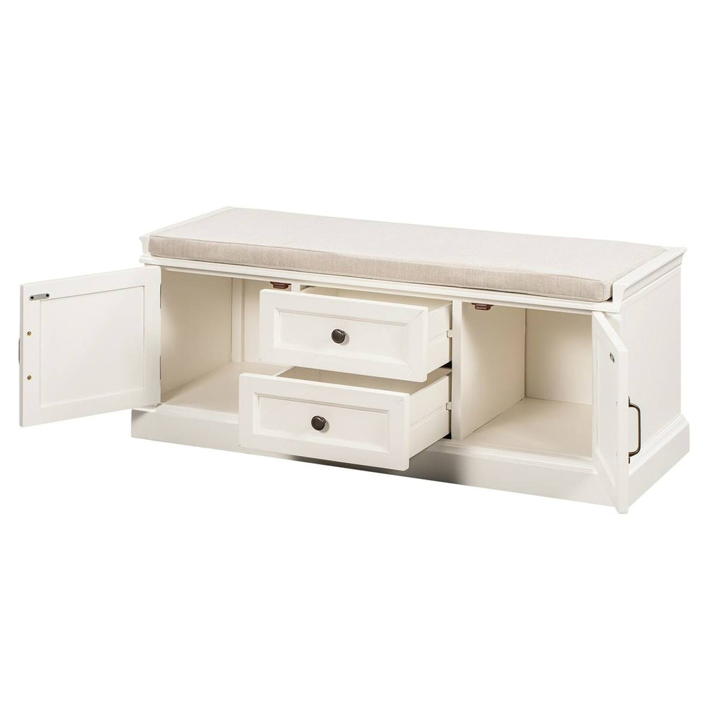 White Storage Bench with 2 Drawers and 2 Cabinets P7590