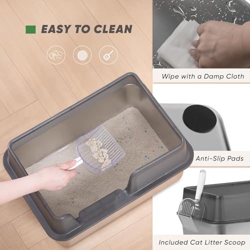 Stainless Steel Large Cat Litter Box with Scoop Y50865