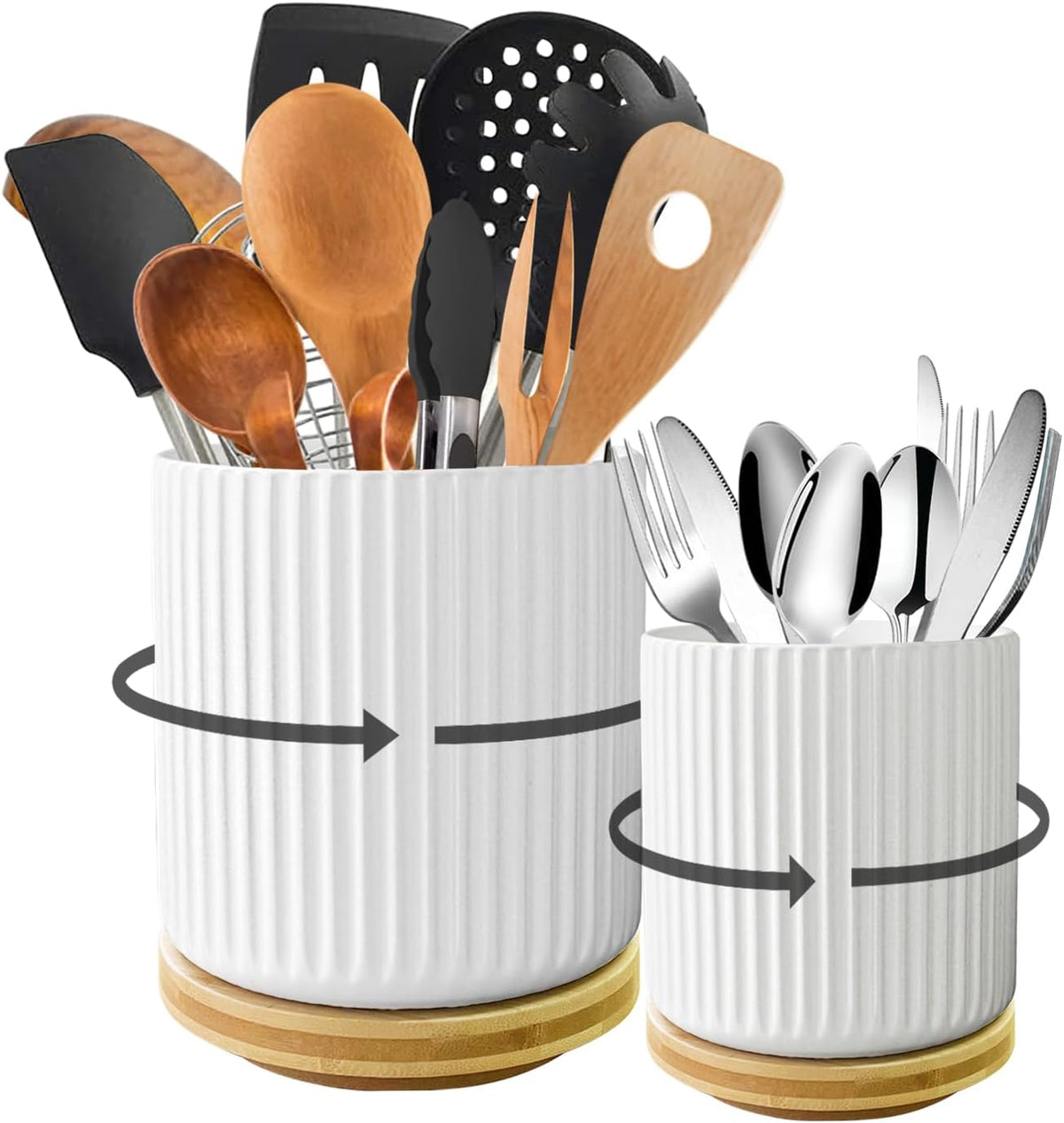 White Ceramic Utensil Holder, Set of 2 C934
