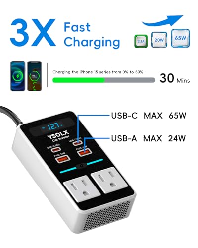 300W DC 12V to 110V AC Car Power Inverter with USB-C & USB-A L6946