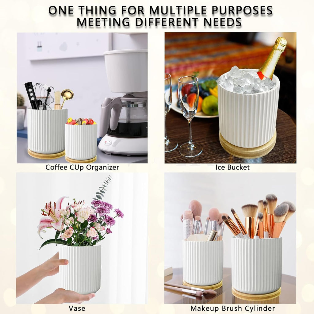 White Ceramic Utensil Holder, Set of 2 C934