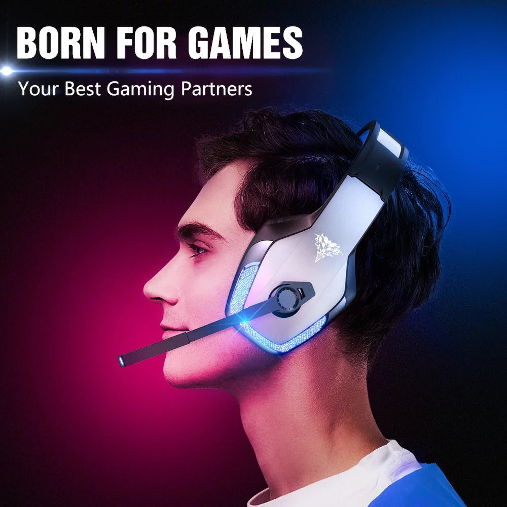 Gaming Headset with Noise Cancelling Mic, LED Light, Over Ear Headphone W52423