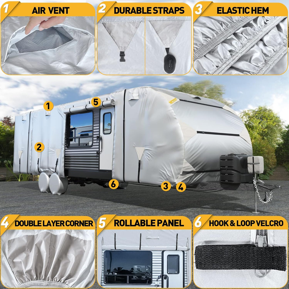 300D Anti-Tear Waterproof Windproof Anti-UV RV Trailer Cover E197501