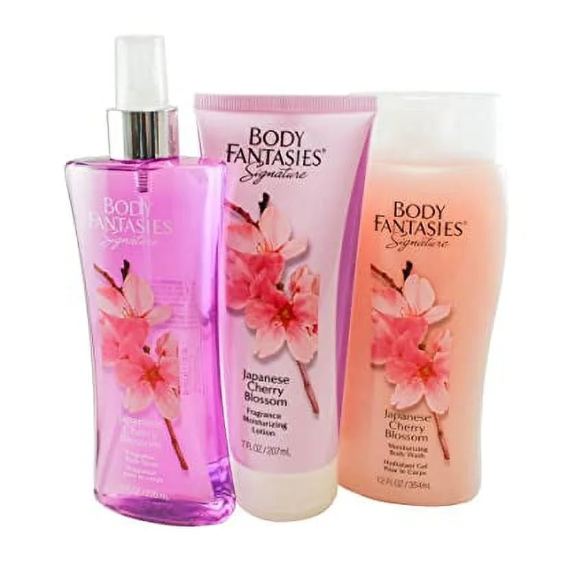 Japanese Cherry Blossom Body Spray 8 Oz & Body Lotion 7 Oz & Body Wash 12 Oz L2256