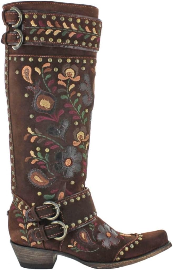 Brown Floral Embroidered Boots Size 7 F125