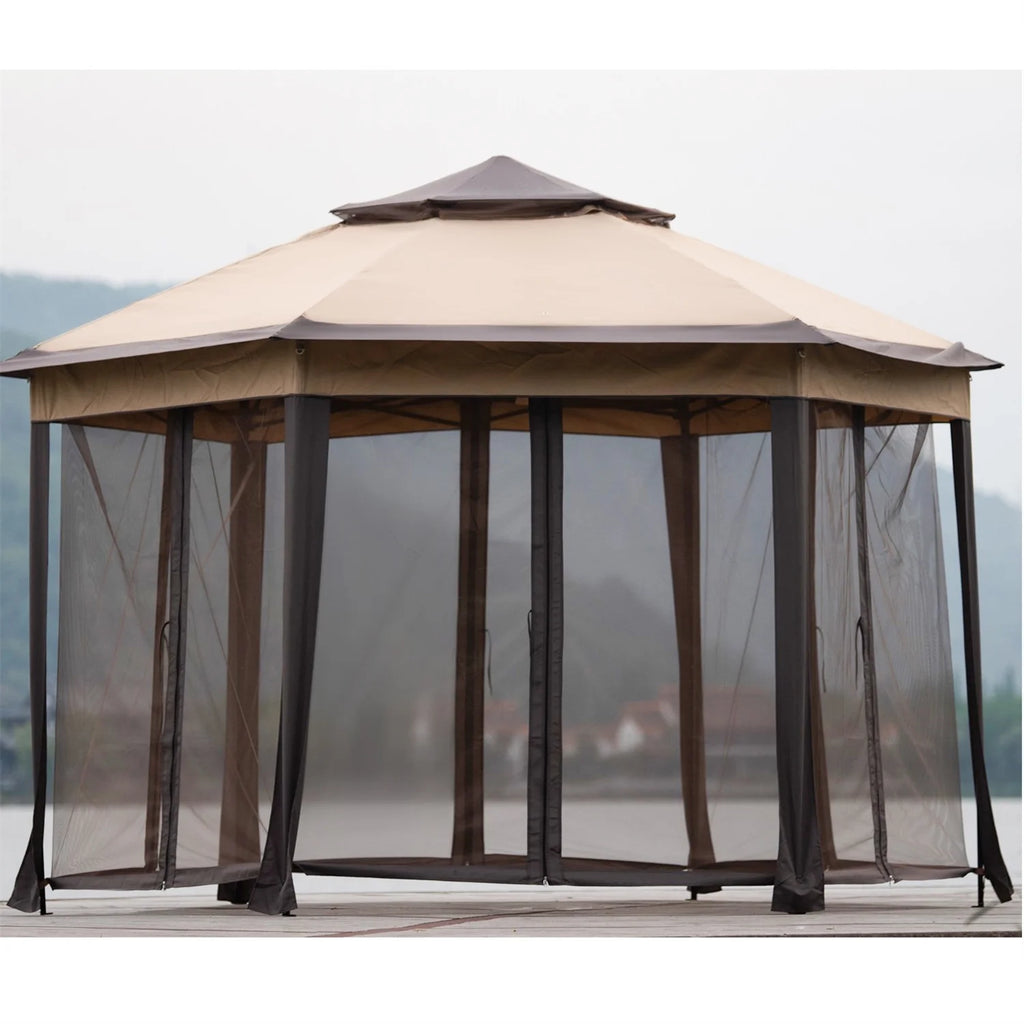 13x13FT Outdoor Gazebo with Mosquito Netting Sidewalls U42683