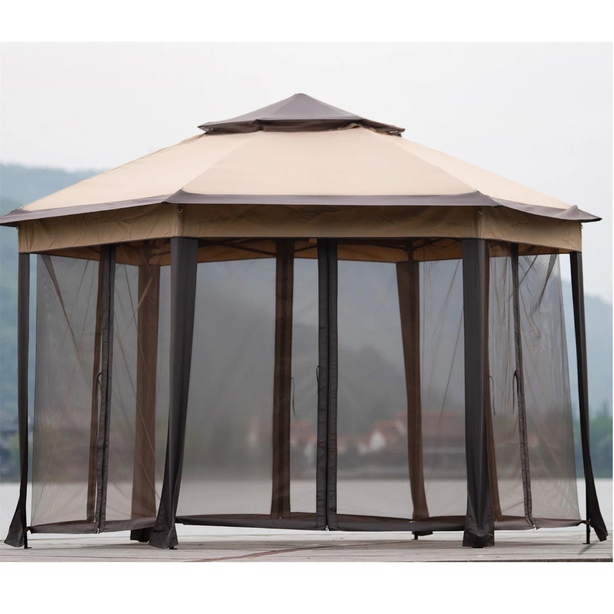 13x13FT Outdoor Gazebo with Mosquito Netting Sidewalls U42683