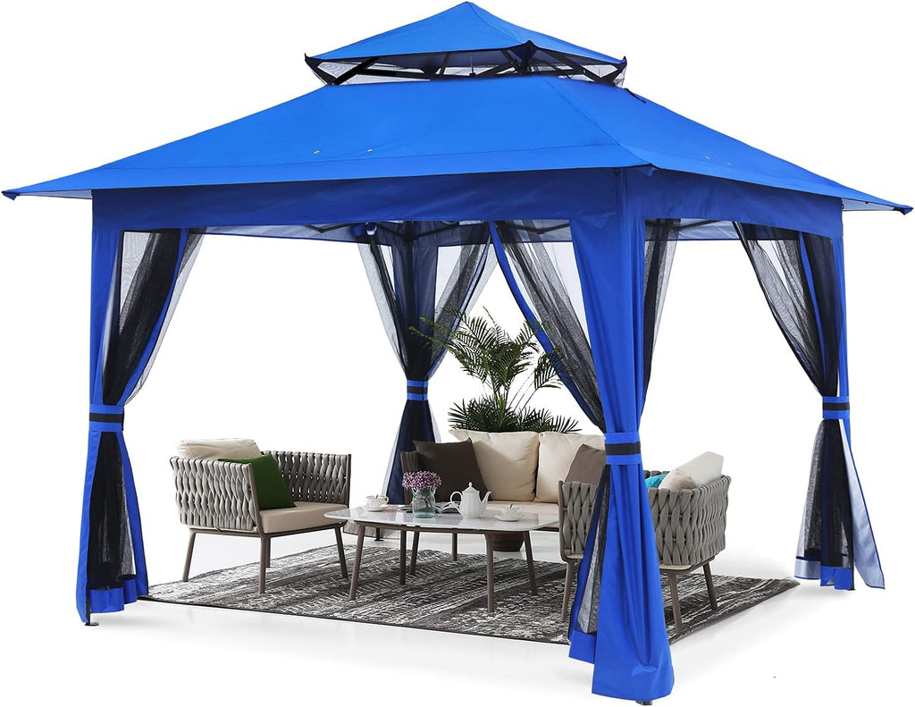 13'x13' Gray Pop up Gazebo Canopy with Mosquito Netting W58619