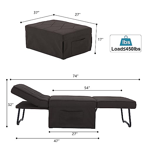 Dark Brown Sleeper Chair Bed Sofa Bed 4 in 1 Folding Ottoman Bed with Adjustable Backrest W654
