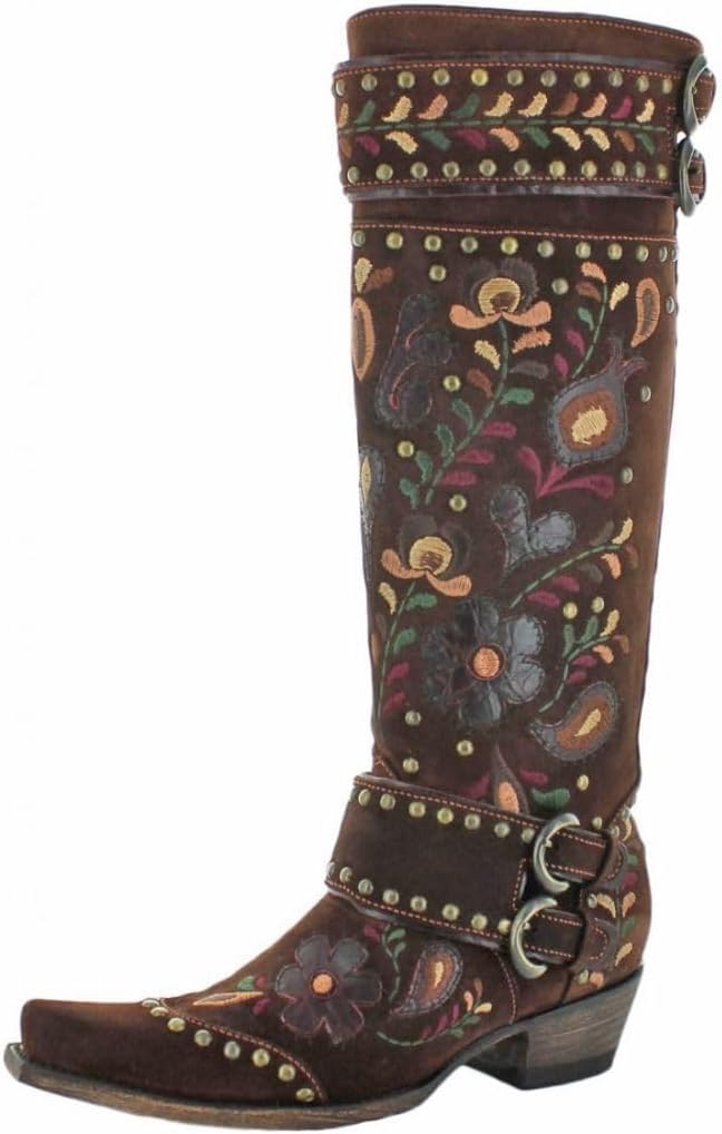 Brown Floral Embroidered Boots Size 7 F125