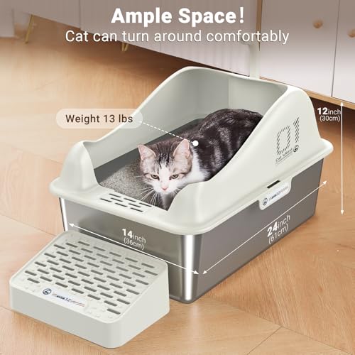 XL Stainless Steel Metal Litter Box with High Wall Sides and Lid B5784