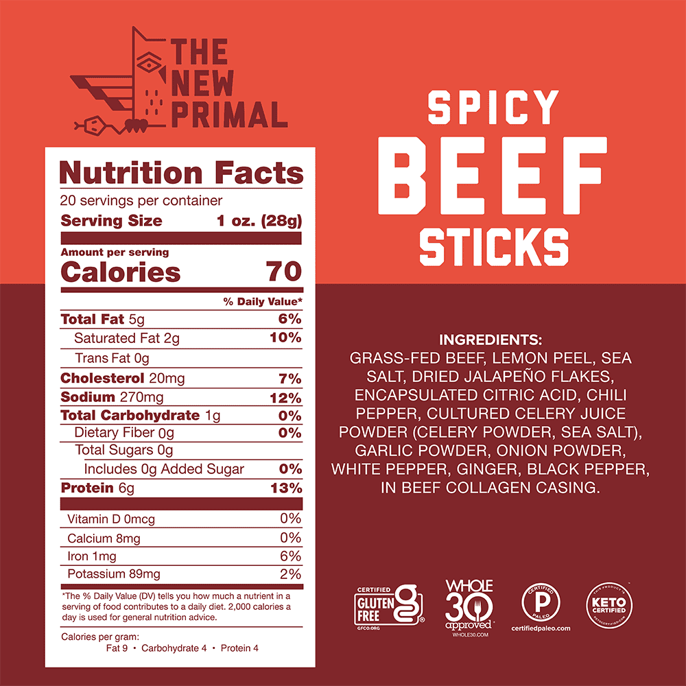100% Grass-Fed Beef Meat Sticks (20 Sticks) P159555
