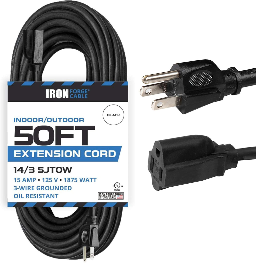 Black Oil Resistant 25 Ft Extension Cord 14/3 SJTOW Pack of 2 C17757