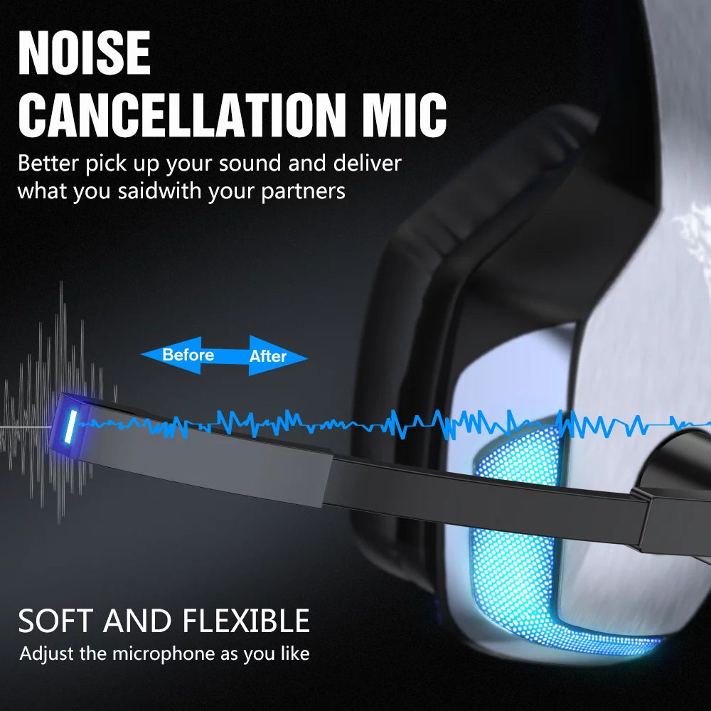 Gaming Headset with Noise Cancelling Mic, LED Light, Over Ear Headphone W52423