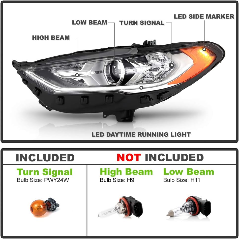 2017-2019 Ford Fusion Projector Headlight Left Driver Side V993