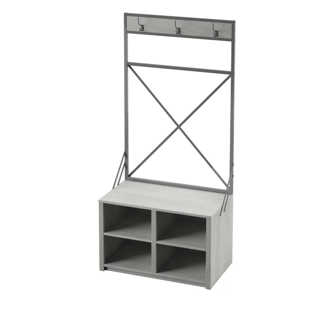 Antique Gray Corner Hall Tree with Metal Frame F329