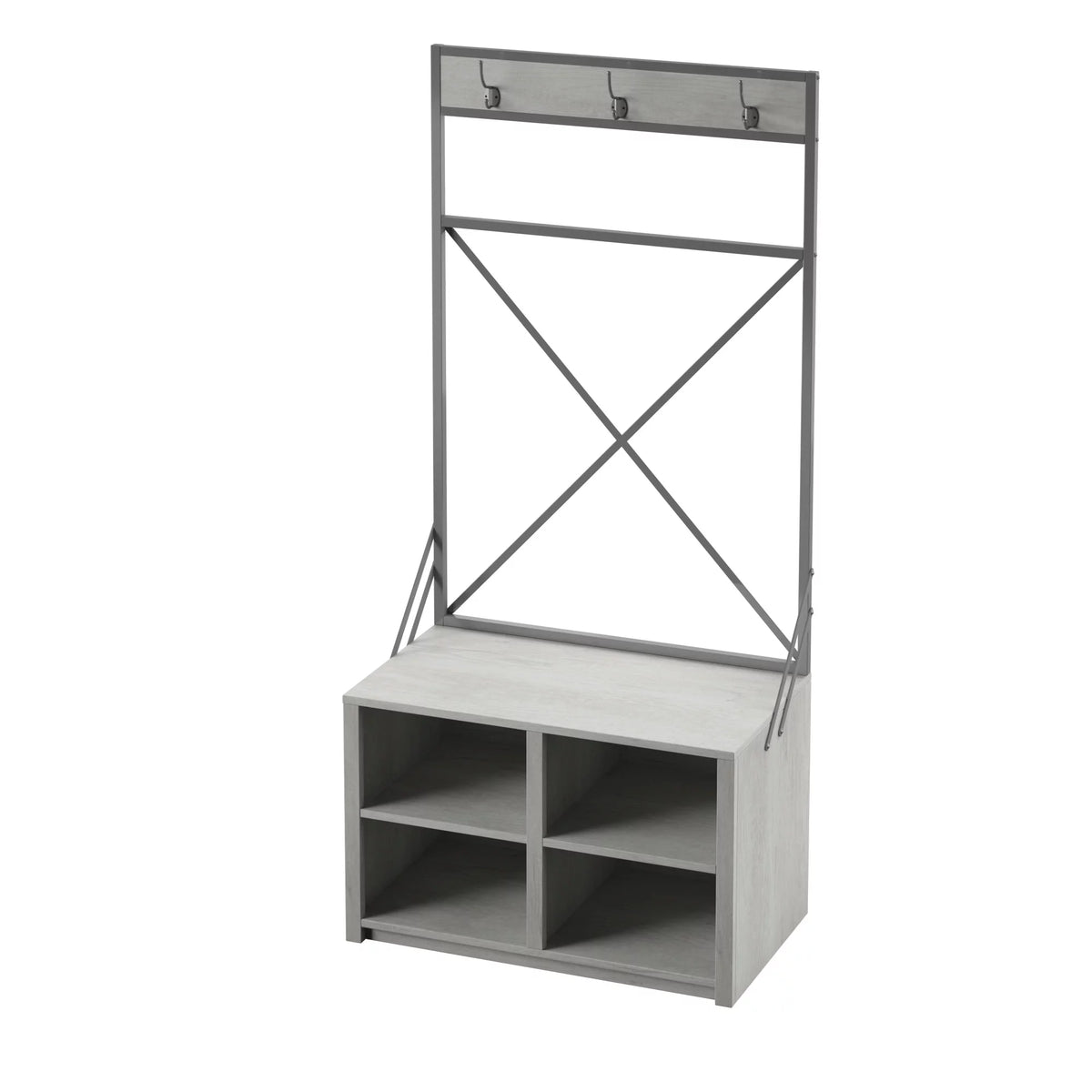 Antique Gray Corner Hall Tree with Metal Frame F329