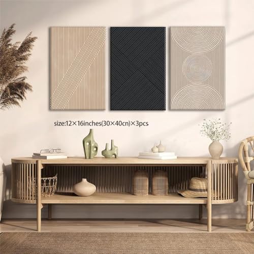 Set of 3 Framed Neutral Abstract Canvas Wall Art 16"x24" D3226