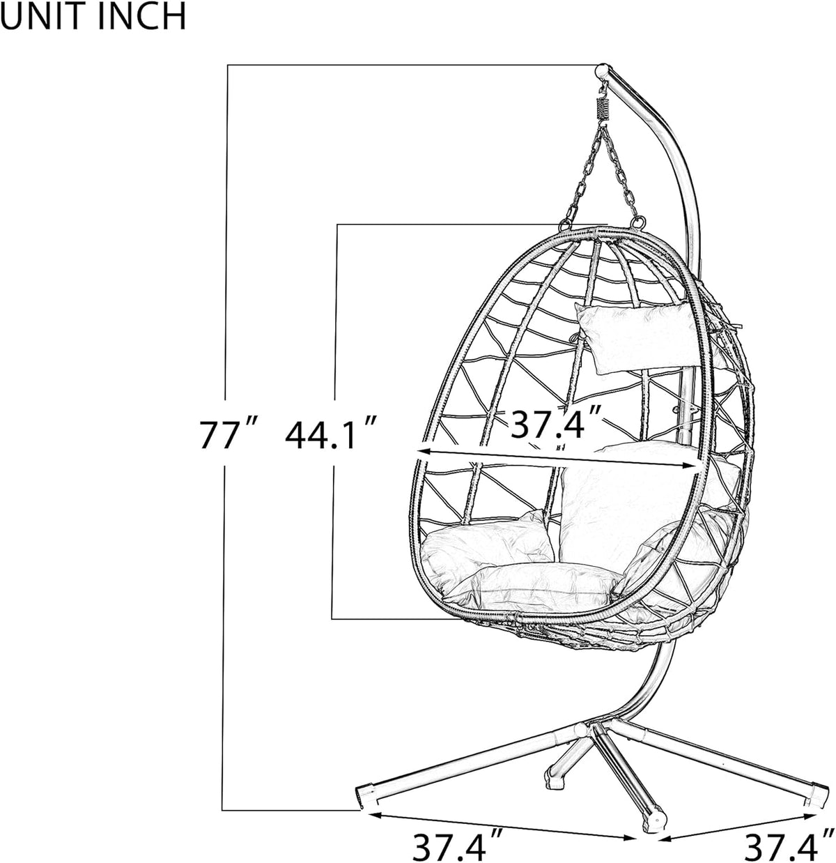 Egg Chair with Stand, Rattan Hanging Chair with Cushion O216