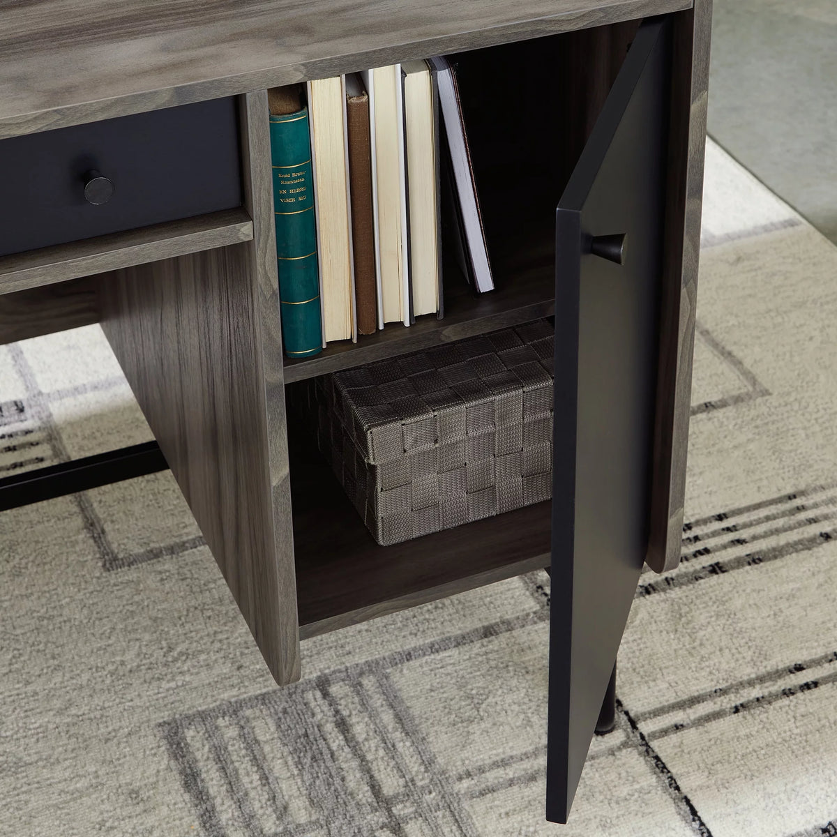 Jet Acacia Finish Double Pedestal Home Office Desk with Storage A70566