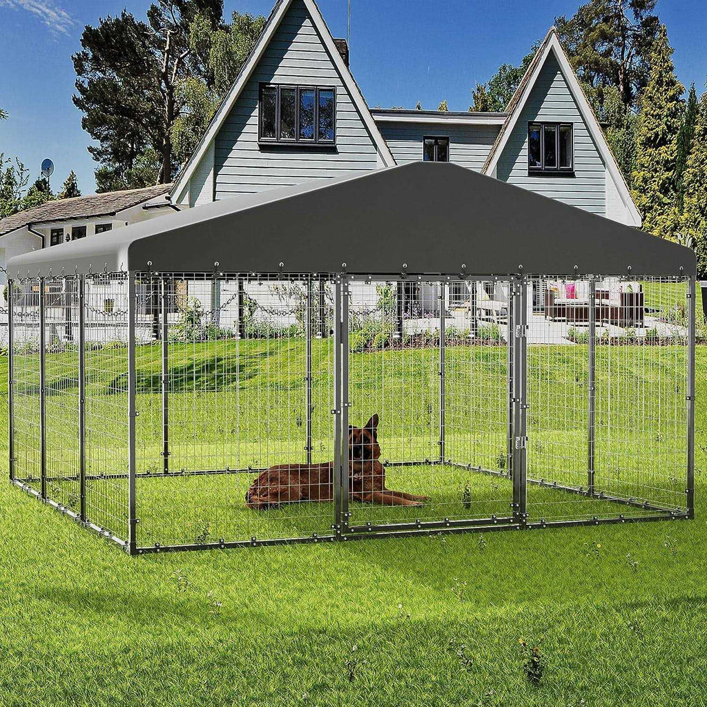 Large Heavy Duty Galvanized Steel Outdoor Dog Kennel with Roof and Double Safety Locks E8763