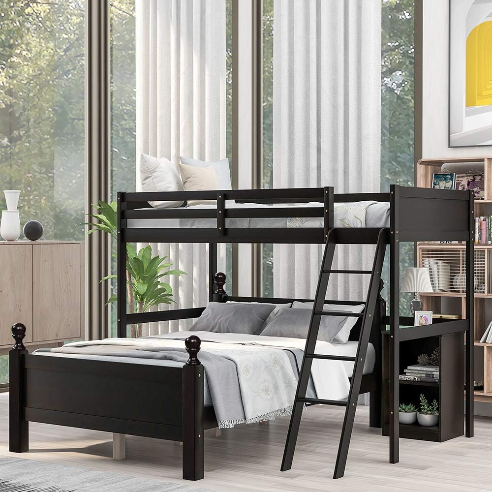 Twin Over Full Wood Loft Bunk Bed with Cabinet B9905