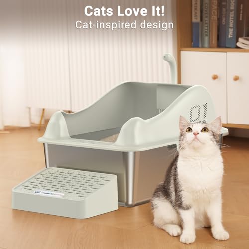 XL Stainless Steel Metal Litter Box with High Wall Sides and Lid B5784