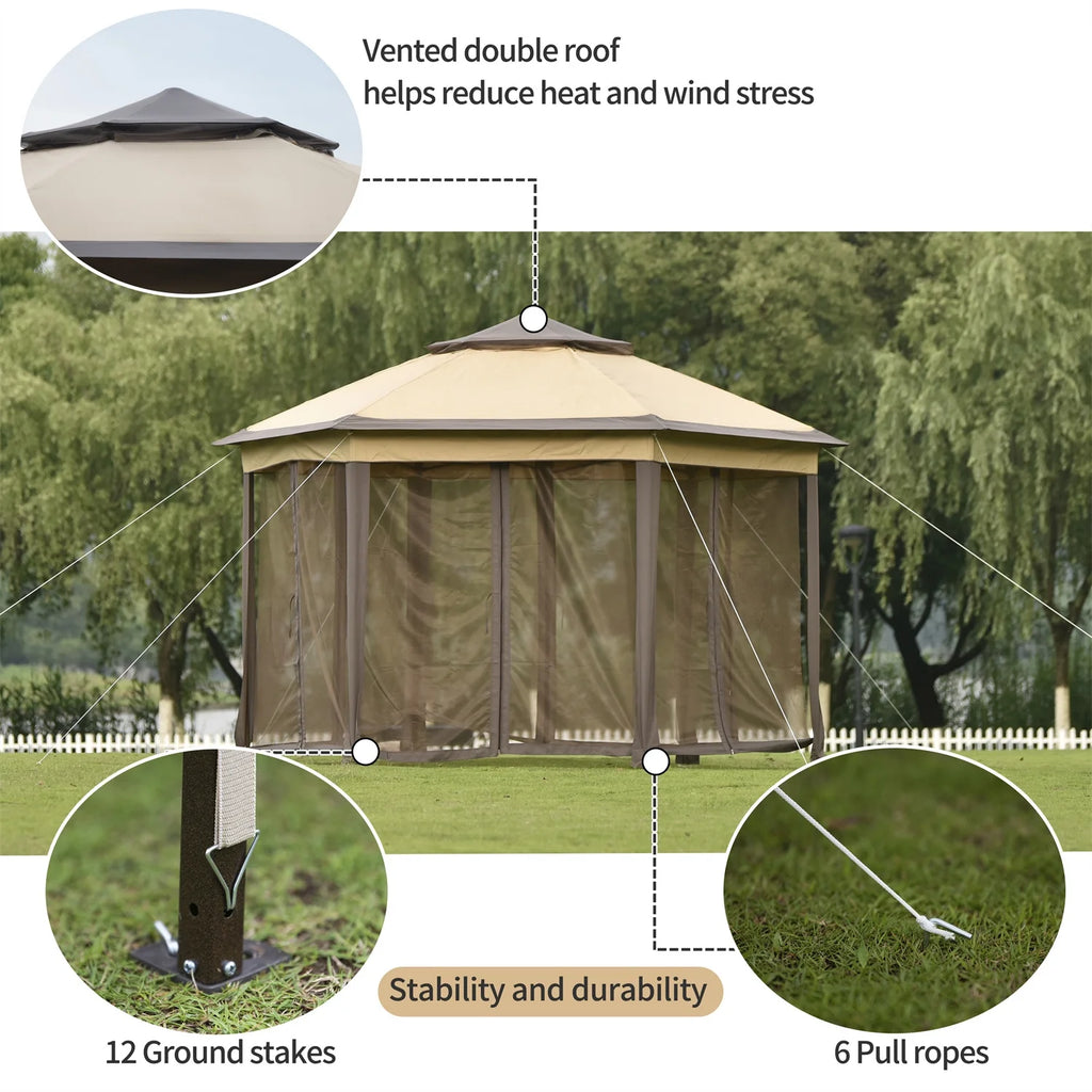 13x13FT Outdoor Gazebo with Mosquito Netting Sidewalls U42683