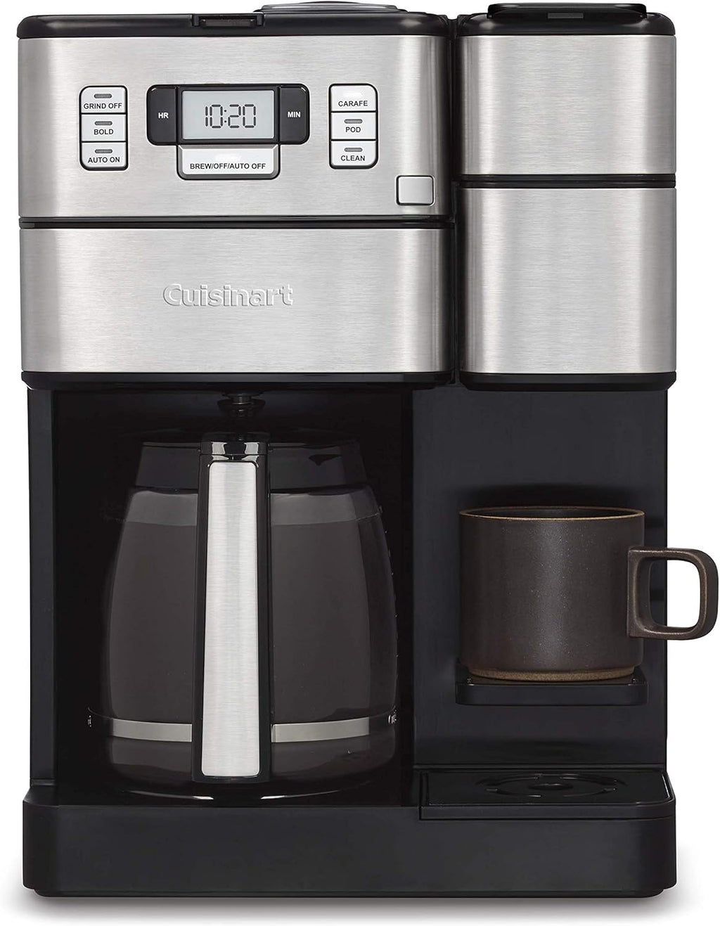 Black/Silver Coffee Center with Built-in Coffee Grinder, Coffeemaker and Single-serve Brewer I96383