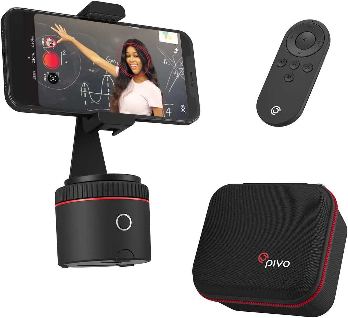 Pivo Pod One Starter Pack (Pod Red) - Content Creation Basic Set - 360° Auto Tracking - Mount & Case - Selfie Vlogging Face & Body Tracking F866404