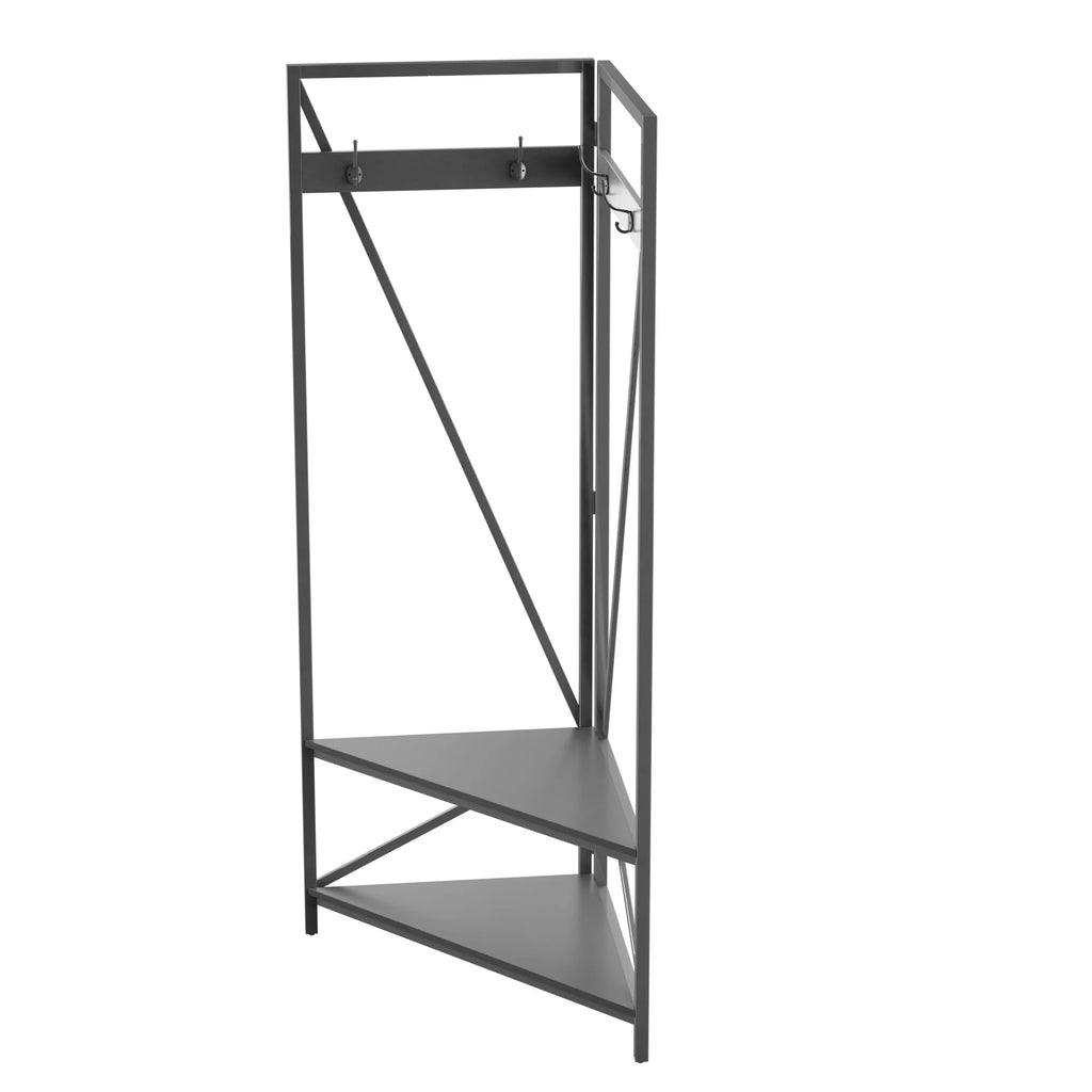 Antique Gray Corner Hall Tree with Metal Frame F329