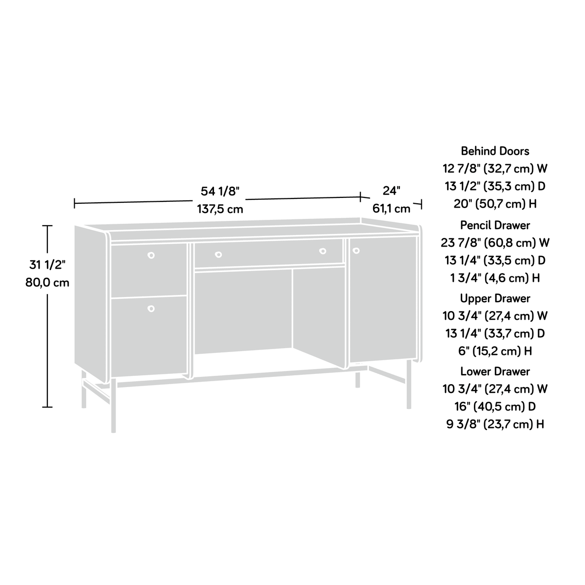 Jet Acacia Finish Double Pedestal Home Office Desk with Storage A70566