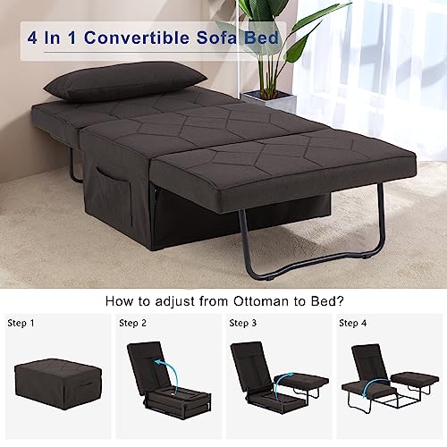 Dark Brown Sleeper Chair Bed Sofa Bed 4 in 1 Folding Ottoman Bed with Adjustable Backrest W654